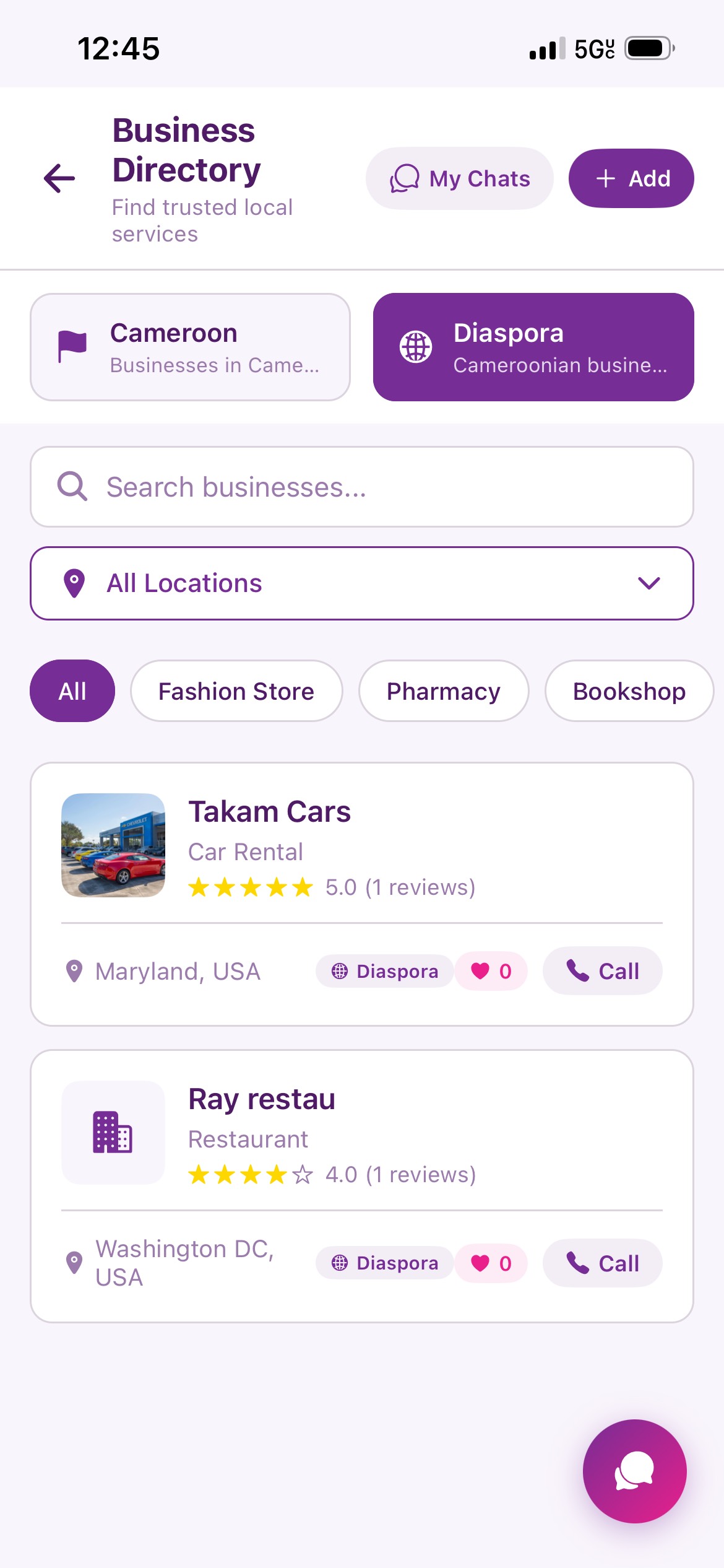 Ndolo business directory application screen